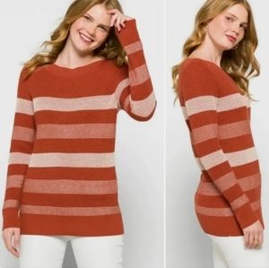 Market & Spruce Rust and Cream Striped Knit Sweater